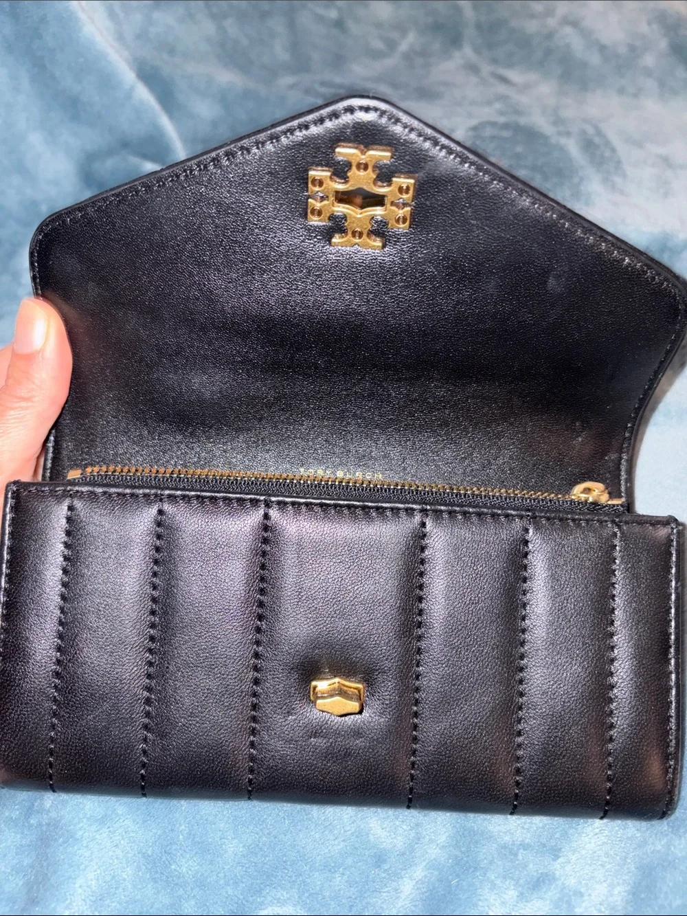 Tory Burch Black Quilted Kira tie lock envelope wallet